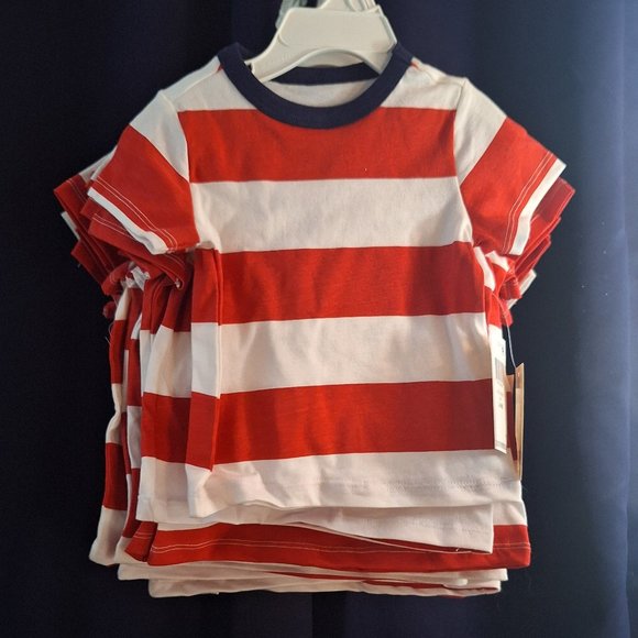 2x $15 babys  boy shirt with White/red stripesped ,and color oregano - Picture 1 of 8